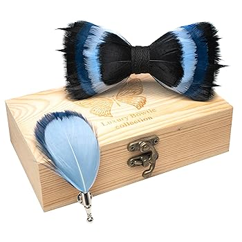 RBOCOTT Handmade Feather Pre-tied Bow tie and Brooch Sets
